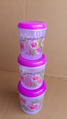 Plastic Flower Printed Round Container